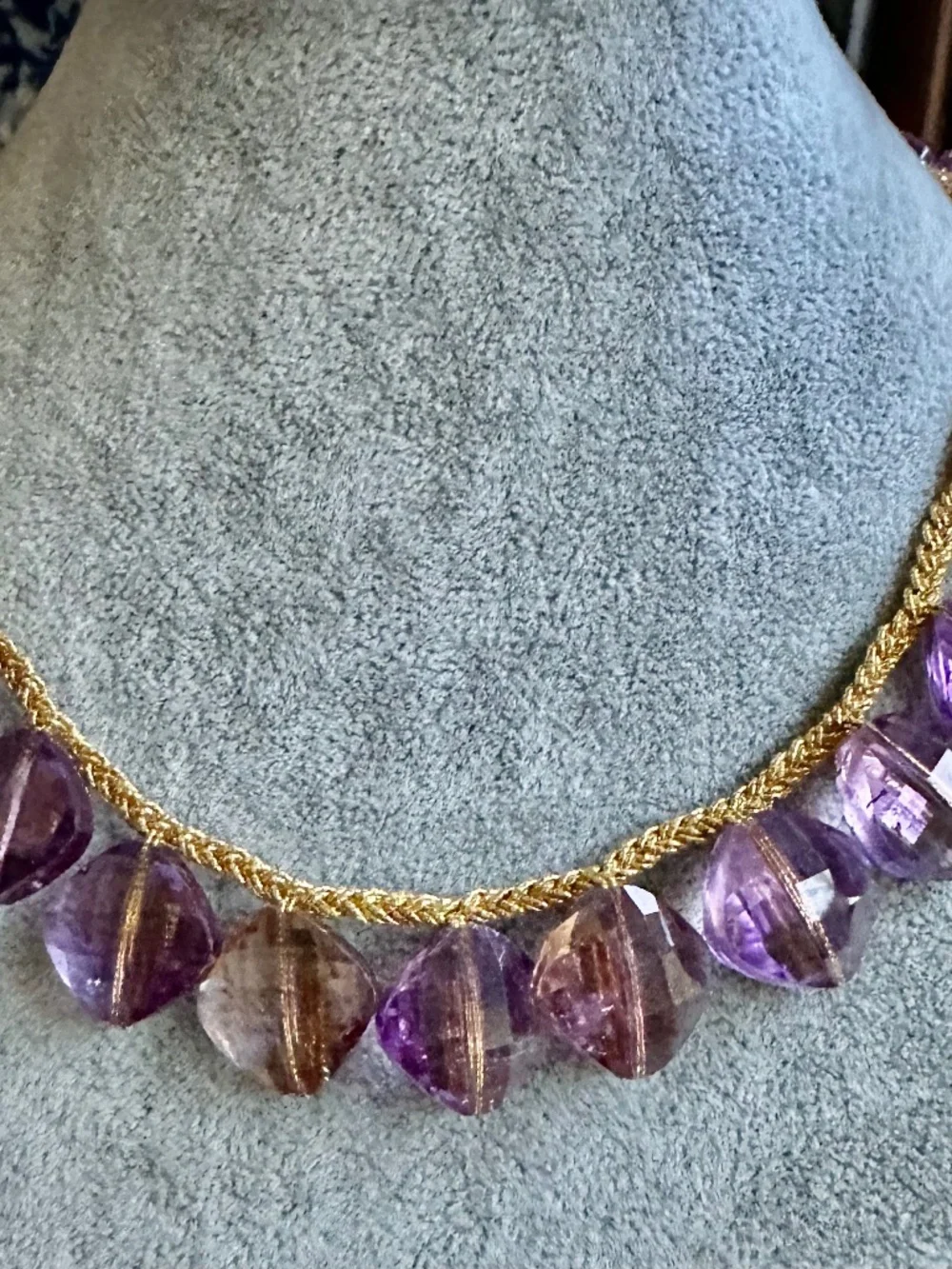 vintage Amertrine  vintage large faceted necklace purple golden highlights
